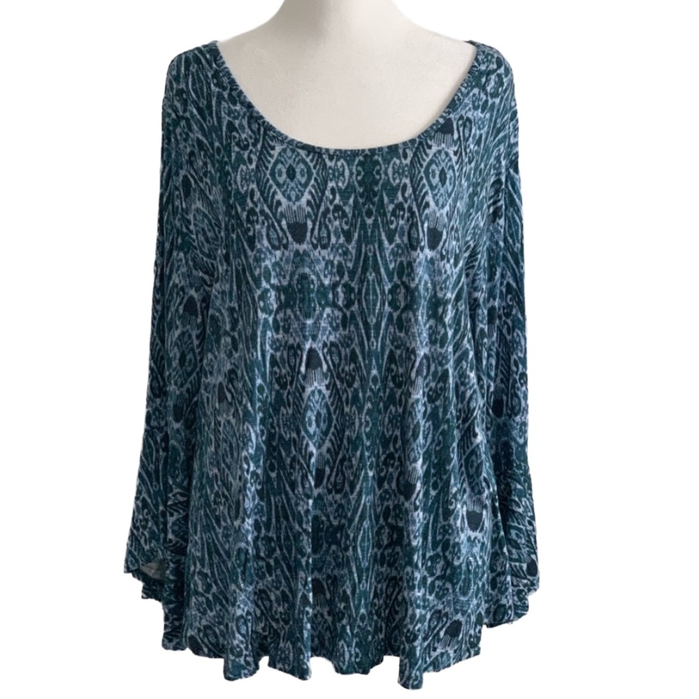 COMO VINTAGE Dark Teal Pine Green and White Print Blouse Shirt Top Size: XL